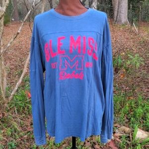 Pressbox Navy Blue Crew Neck Long Sleeve Jersey Style TShirt Ole Miss Re…